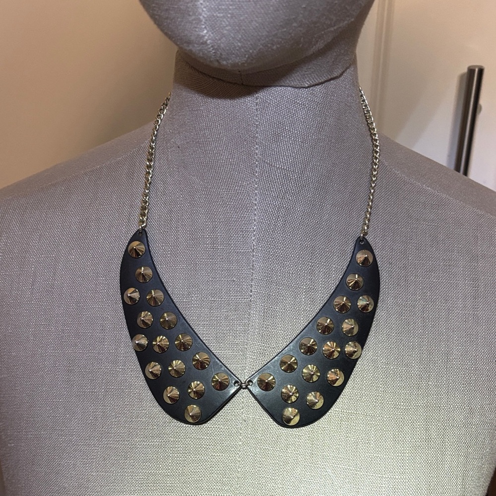 Black Metal Collar Necklace with Gold Stud Detailing